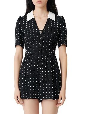 Maje Irandi Polka Dot Collared Playsuit Romper Black & White Sz 2 / XS